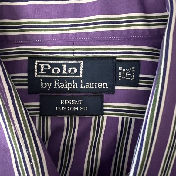Polo by Ralph Lauren Shirt Mens 17.5 Purple Striped Long Sleeve Button Up Regent - Picture 5 of 8
